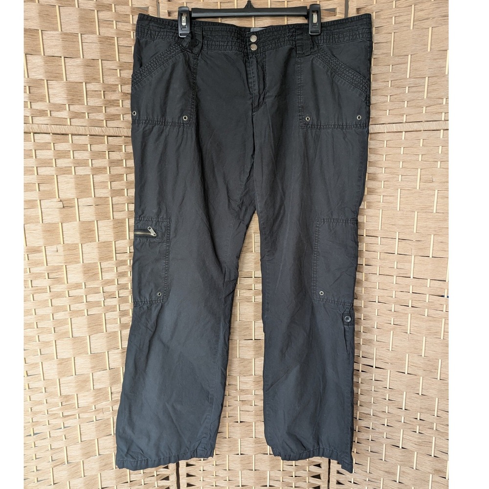 Vtg Y2K Old Navy Womens Black Cargo Pants Sz 16 Wide Leg Utility Gorpcore 90's